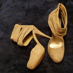 Suede closed toe ankle strap heels!